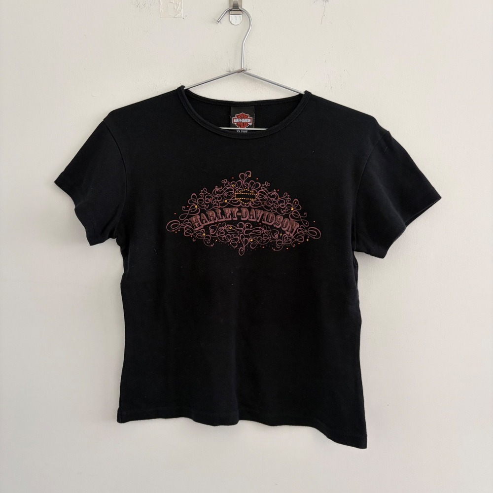 Harley-Davidson Womens Black Graphic T-Shirt Gutterridge Danville IL Large